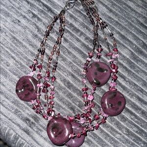 Vintage Italian Venetian Murano Purple Glass and Beaded Necklace